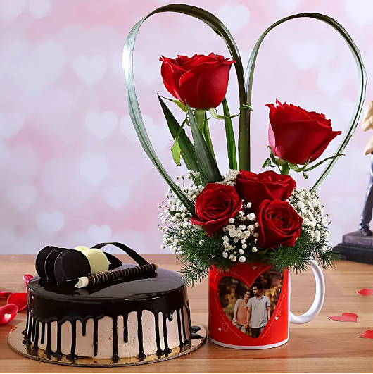 Chocolate Cake & Red Roses Personalised Combo