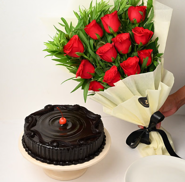 Crimson Roses N Cake Duo