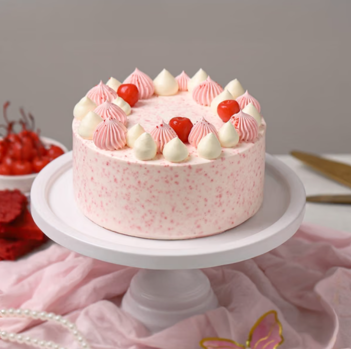 Pink Roses Bouquet and Pink Delight Cake