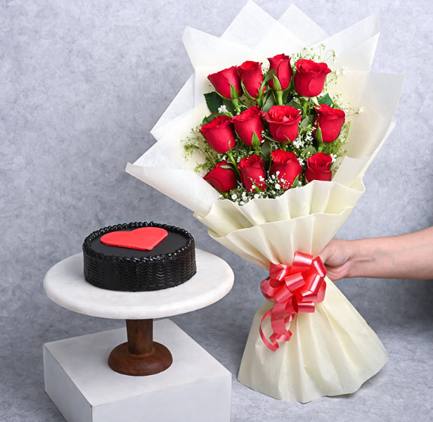 Red Heart Rose Cake Combo