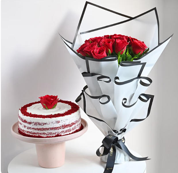 Ethereal Red Roses With Delicious Red Velvet Cake