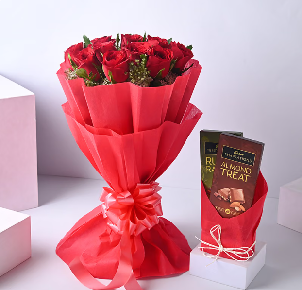 Stuning Red roses With Chocolates